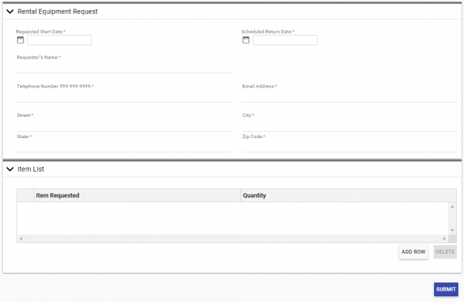 parts rental request form